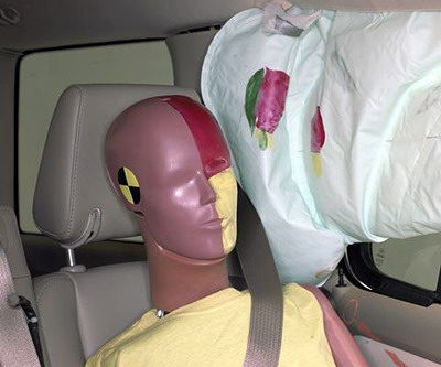 Smeared greasepaint shows where the rear passenger dummy’s head was protected by the side airbag