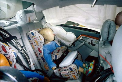 A W220 S-Class crash test with child seats in the rear