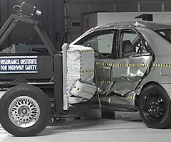 View of the vehicle and barrier just after the crash test