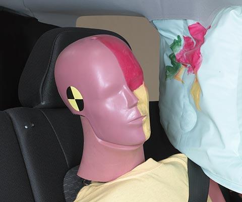 Smeared greasepaint shows where the rear passenger dummy’s head was protected by the side airbag