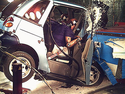 The front pillar is pushed into the cabin at waist level