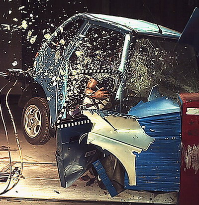 Following the test, the crash dummy's torso had to be removed separately from the legs