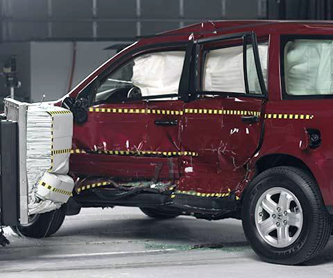 View of the vehicle and barrier just after the crash test