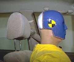 At full vertical adjustment, the front head restraints are high enough and close enough to the back of the head for adequate geometry. However, in the Institute's rear end crash test, 2001 and later models received only a Poor rating