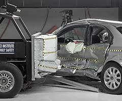 View of the vehicle and barrier just after the crash test
