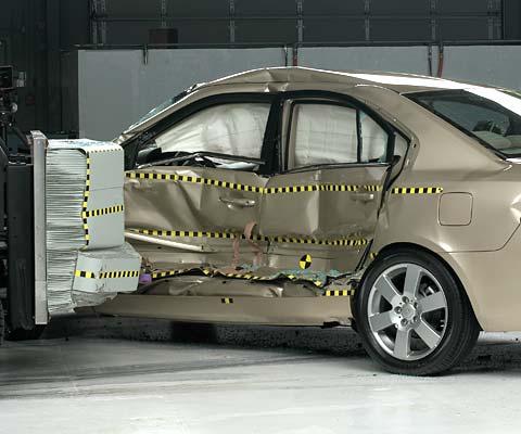 View of the vehicle and barrier just after the crash test