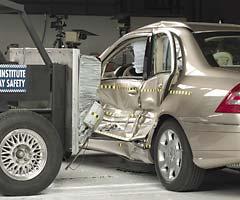 View of the vehicle and barrier just after the crash test