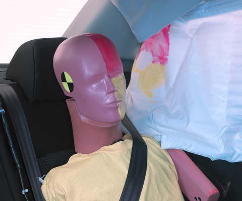 Smeared greasepaint shows where the rear passenger dummy's head was protected by the side airbag