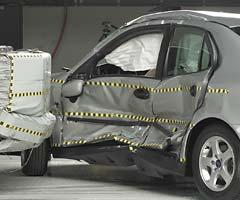 View of the vehicle and barrier just after the crash test.