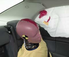 Smeared greasepaint shows where the rear passenger dummy's head was protected by the side airbag.