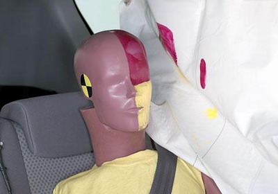 Smeared greasepaint shows where the rear passenger dummy's head was protected by the side airbag