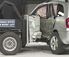 View of the vehicle and barrier just after the crash test