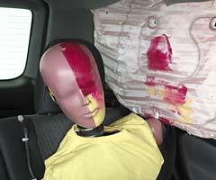 Smeared greasepaint shows where the rear passenger dummy's head was protected by the side curtain airbag