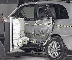 View of the vehicle and barrier just after the crash test