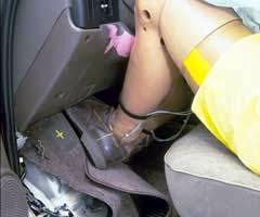 Although the safety cage was maintained reasonably well during the offset test, intrusion at the driver footrest contributed to high forces on the dummy's left leg