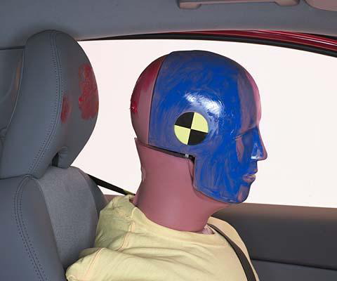 Dummy movement was well controlled. During rebound, the dummy's head hit only the head restraint, as indicated by smeared greasepaint