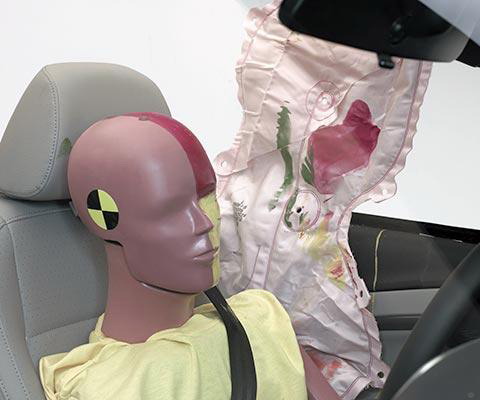 Smeared greasepaint shows where the driver dummy's head was protected from being hit by hard structures by the side airbag